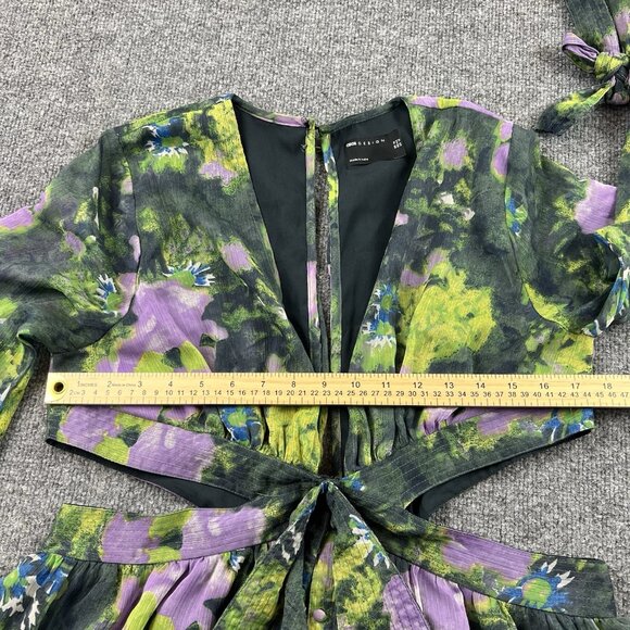 ASOS DESIGN Floral Cutout Waist Tie Front Mini Dress Long Sleeve US 12 - Picture 3 of 10